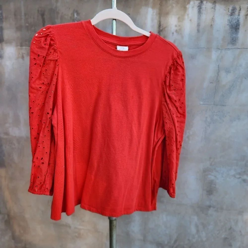 A new day red eyelet puff sleeve top